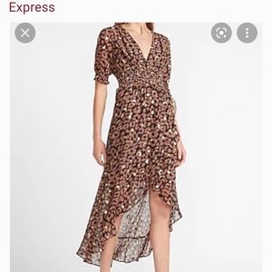 Express high low leopard silk dress xs